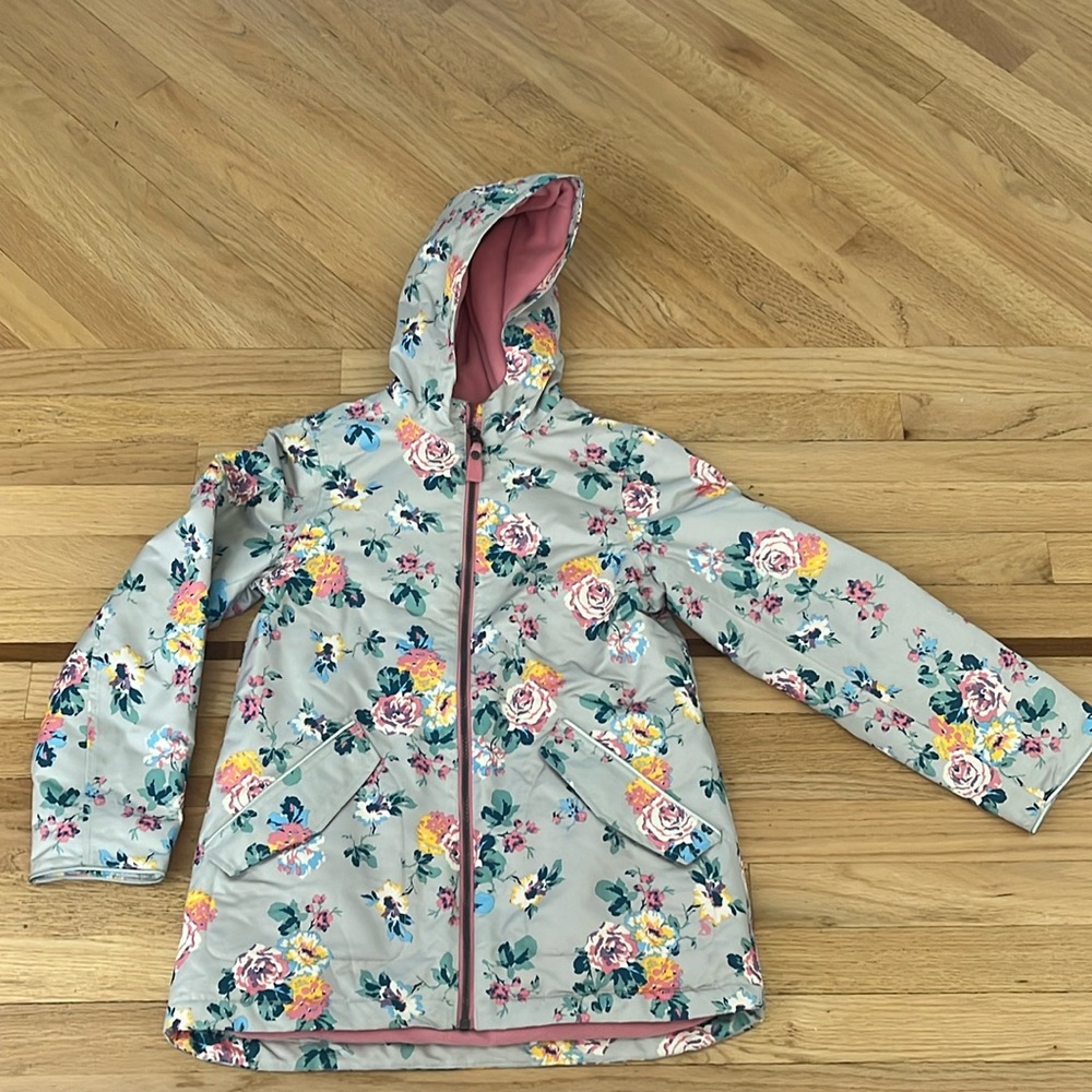 Joules rain coat 9-10Y gray floral
